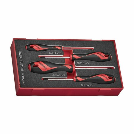 TENG TOOLS 4 Piece Mixed Size Phillips Ph, Pozidriv Pz Tip Head Screwdriver Eva Foam Set TEAMD04N1